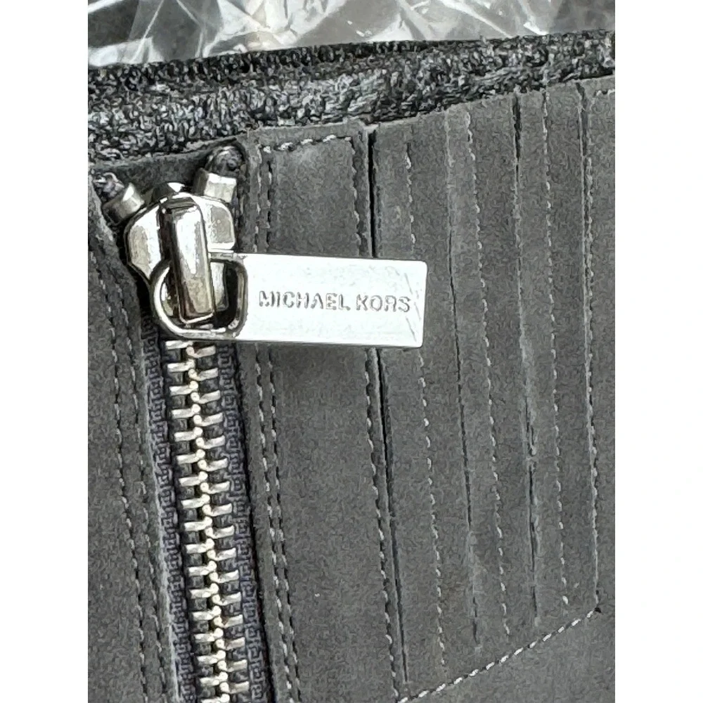 Michael Kors Caroline Boots Womens 5M Gray Suede Embossed Leather KNEE HIGH NIB